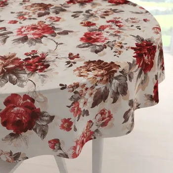 ubrus Bavlněný kulatý ubrus Sandra SA-399 Červené pivoňky na pískovém Ø 40 cm