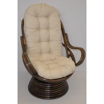 Křeslo Ratanové houpací křeslo SWIVEL hnědé polstr světle béžový melír