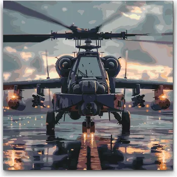 Malování podle čísel - Vojenská helikoptéra Velikost: 50x50cm, Rámování: Pouze srolované plátno