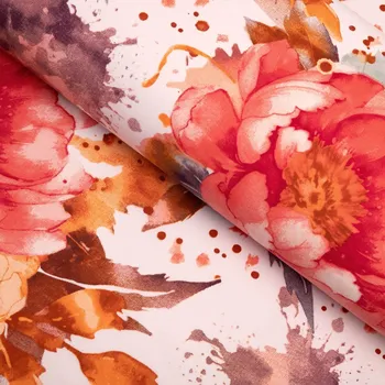 Bavlněná látka/plátno Sandra SA-600 Velké červeno-růžovo-oranžové květy pivoňky na bílém - šířka 160 cm