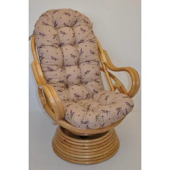Křeslo Ratanové houpací křeslo SWIVEL med polstr levandule