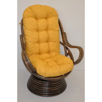 Křeslo Ratanové houpací křeslo SWIVEL hnědé polstr žlutý melír