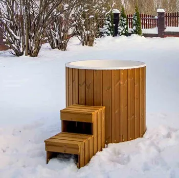 Koupací sud Dřevěná ochlazovací káď z thermowood s vložkou z polyesterové pryskyřice v šedé barvě - A&M-COOLTUBE-sed