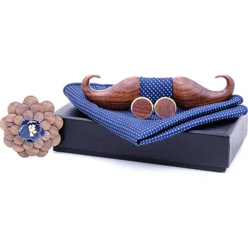 Motýlek Dřevěný motýlek s knoflíčky, kapesníčkem a broží Miranda M314-F