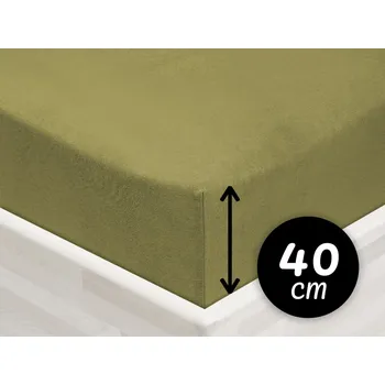 Prostěradlo Jersey napínací prostěradlo na extra vysokou matraci JR-020 Olivové 180 x 200 - výška 40 cm