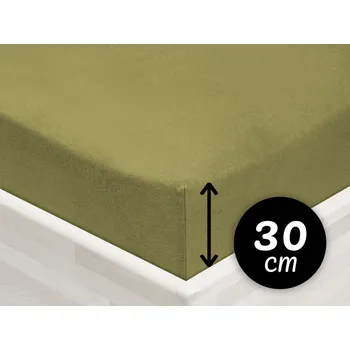 Prostěradlo Jersey napínací prostěradlo na vysokou matraci JR-020 Olivové 160 x 200 - výška 30 cm
