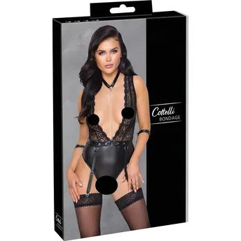 Dámské erotické prádlo Cottelli Bondage - krajkový body s límečkem (černý)