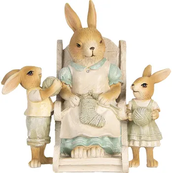 Bytová dekorace Clayre & Eef - Dekorativní figurka králičí mamky s dětmi 6PR5451