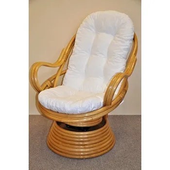 Křeslo Ratanové houpací křeslo SWIVEL medové bílý polstr
