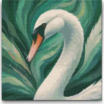 Diamantové malování Diamantové malování - Labuť v odstínech tlumené zelené Velikost: 50x50cm, Rámování: Pouze srolované plátno, Diamanty: Kulaté