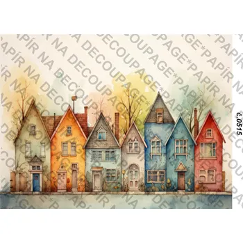 Umělecký papír Rýžový a soft papír na decoupage - Domy ulice - KB0515 Materiál: Soft, Rozměr: A4