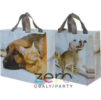 Nákupní taška Taška ekologická s uchy 35+20x35 cm - pes s kočkou