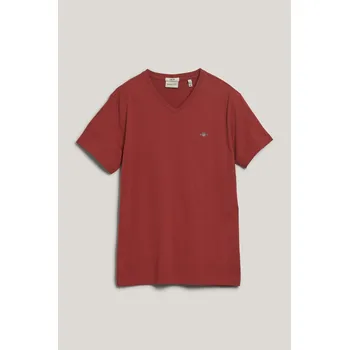 Pánské oblečení TRIČKO GANT SLIM SHIELD V-NECK T-SHIRT IRON RED