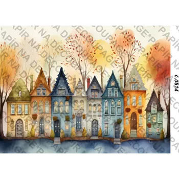 Umělecký papír Rýžový a soft papír na decoupage - Domy ulice - KB0514 Materiál: Soft, Rozměr: A4