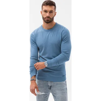 Pánský svetr Pánský klasický svetr s kulatým výstřihem - světle modrý V10 OM-SWBS-0106 - XXL