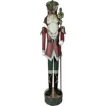 Velká kovová vánoční socha Louskáček v červeném kabátku se zeleným kloboukem – 202 cm + doprava zdarma