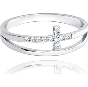 Prsten MINET Dvojitý stříbrný prsten KŘÍŽEK s bílými zirkony