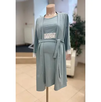 Těhotenská móda Mama L'amour Těhotenský set v barvě šalvěj bavlněný (těhotenská - kojící noční košilka + župánek) Velikost: 2XL