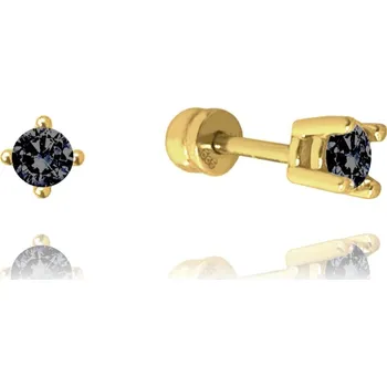 Náušnice MINET Zlaté náušnice na šroubek s černými zirkony Au 585/1000 1,10g