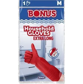 Pracovní rukavice Gumové rukavice pro domácnost, červená, latexové, extra dlouhé, 38 cm, vel. M, BONUS B050