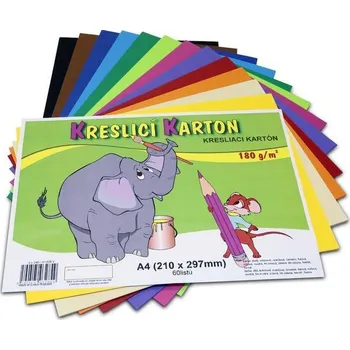 Barevný papír Kreslicí karton barevný A4/60/180g - mix 12 barev, STEPA ,balení 60 ks