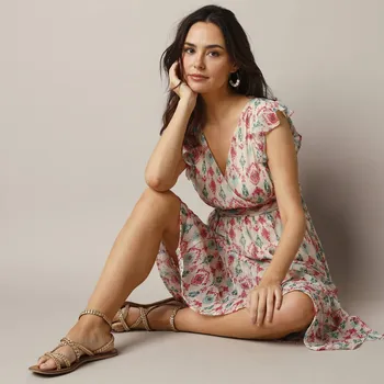 Dámské šaty Šaty s efektem překřížení a potiskem růžová/zelená 38