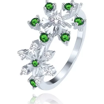 Prsten MINET Stříbrný prsten sněhová vločka s bílými a zelenými zirkony