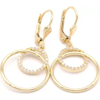 Náušnice Zlaté visací náušnice propletené kruhy se zirkony 2,85g