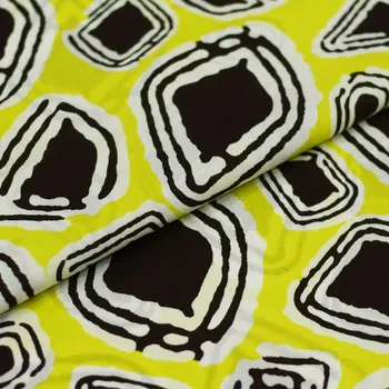 Popelín 09918 žlutý, hnědobílý vzor, š.145