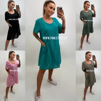 Dámské šaty Lněné šaty LILI Barva: Tyrkys