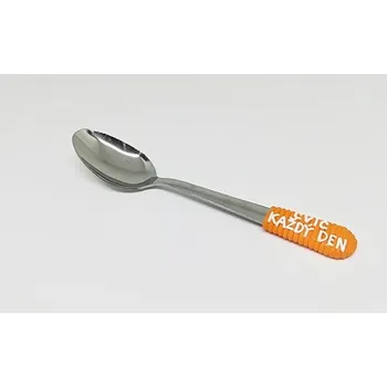 Lžička na kávu - nerezová s potiskem cvič každý den - oranžová barva