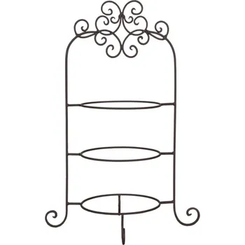 Talíř Hnědý kovový ozdobný stojan na talíře třípatrový – 36x28x54 cm