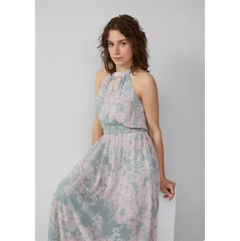 Dámské šaty s.Oliver dámské šifonové midi šaty olivovo/pudrové Velikost: 36