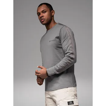 Pánské tričko Pánské bavlněné tričko s dlouhým rukávem a lemováním a potiskem na hrudi - šedé V5 OM-LSCL-0127 - XXL