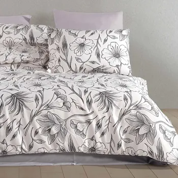 Povlečení Bavlněné Povlečení 160x200 satén 100% BAVLNA šedé s exotickými listy