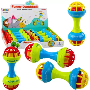 Chrastítko a kousátko pro miminka ve tvaru činky, barevné