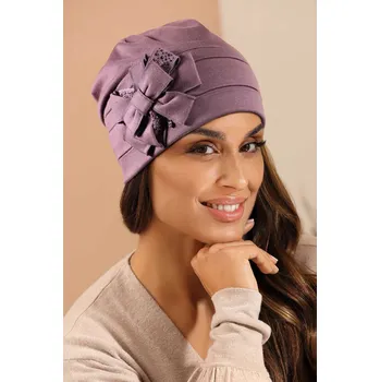 Čepice KRUMLOVANKA Dámská bavlněná čepice s mašlí W-0670/890 starorůžová