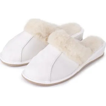 Dámské pantofle Vlnka Dámské kožené papuče na klínku s Merino vlnou bílá velikost obuv dospělí 40