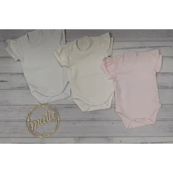 Dino Dini Dívčí body s volánem krátký rukáv 23459 růžové, bílé, květy barva: smetanová, Rozměr: 86