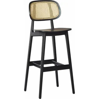Barová židle FormWood Černá dřevěná barová židle Rabbit 75 cm s výpletem