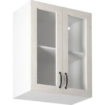 Obývací stěna Horní skříňka se sklem, bílá / sosna skandinávská, ROYAL G60S