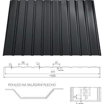 Střešní krytina Blachotrapez Trapézový plech T-7 PRO-PERFOROVANÝ tl. 0,5 mm (fasádní) Barva: Pozinkovaný, Povrchová úprava: Pozinkovaný