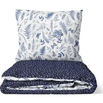 Povlečení DARRÉ V kapradinách s kytičkami bílé 140 x 200 cm, 70 x 90 cm nitěné knoflíky