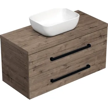 Koupelnový nábytek SAT Koupelnová skříňka s černou úchytkou a krycí deskou SAT Cube Way 100x46x47,5 cm dub Wellington mat CUBE46C1003DWSAT45 CUBE46C1003DWSAT45