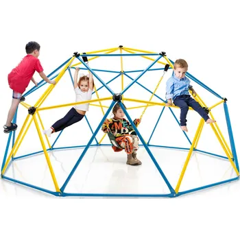 prolézačka Costway Dětská kovová prolézačka s houpačkou 305 x 305 x 156 cm modrá/žlutá