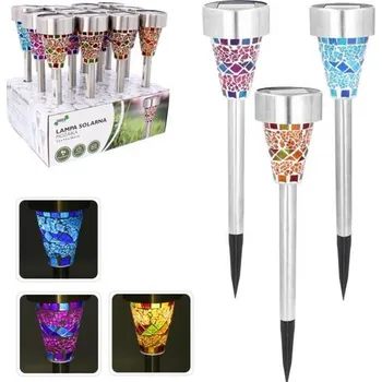 Zahradní dekorace Solární lampa barevná MOZAIKA 7,5x7,5x38,5cm mix barev / CH6877