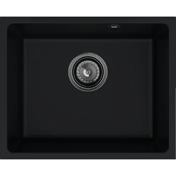 Granitový dřez Sink Quality Crypton 55, kuchyňský granitový dřez 460x375x205 mm + černý sifon, černá, SKQ-CRY.C.1KBO.55.XB