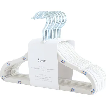 Věšák 3 sprouts, Věšáky na dětské oblečení Blueberry samet krémové 15 ks - Formadore