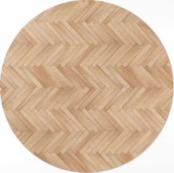 Koberec Kulatý Koberec Vinyl PVC fi 70 cm Krásná dřevěná podlahová parketa s jedličkou