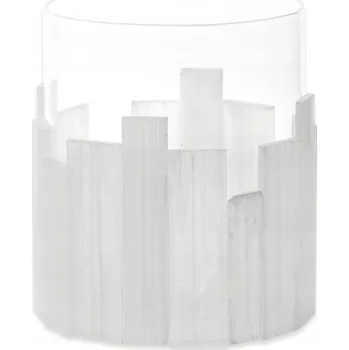 Váza Skleněná dekorativní váza se selenitem Přírodní kámen Válec 12 cm